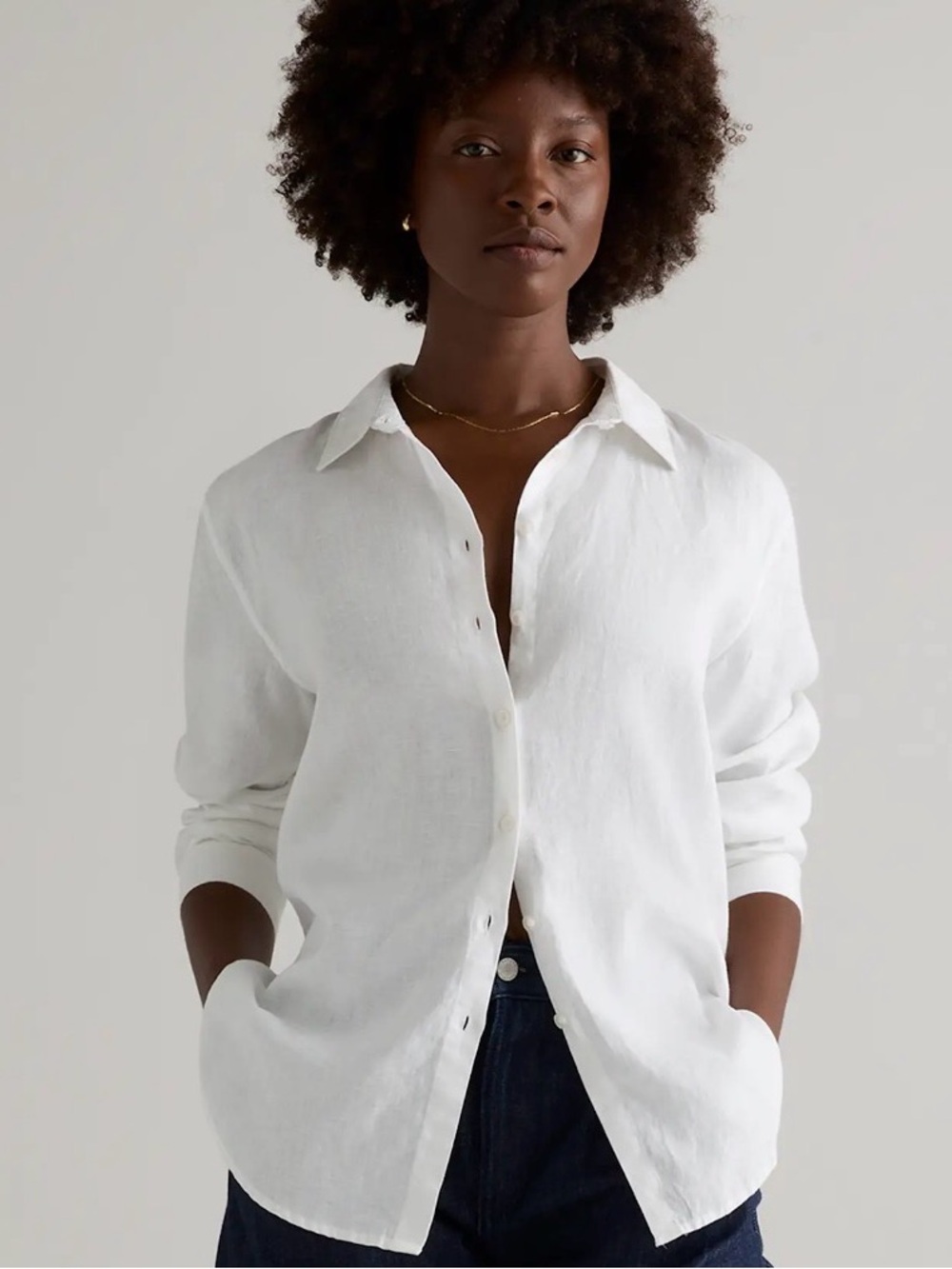 Quince Classic White Linen Button-Up Shirt - Women's Top